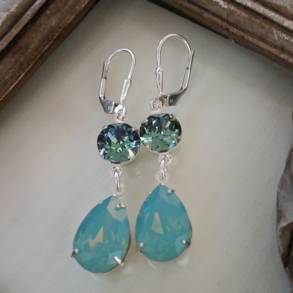 Austrian Crystal Sterling Silver Earrings - Picture 7 of 8